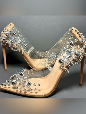 Steve Madden Veronicka Studded Pointed Toe Clear Stiletto Heel Pumps Size 8.5